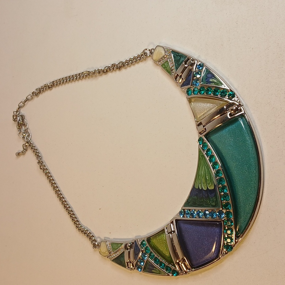 Colorful Geometric Statement Necklace W/ Turquoise Crystals